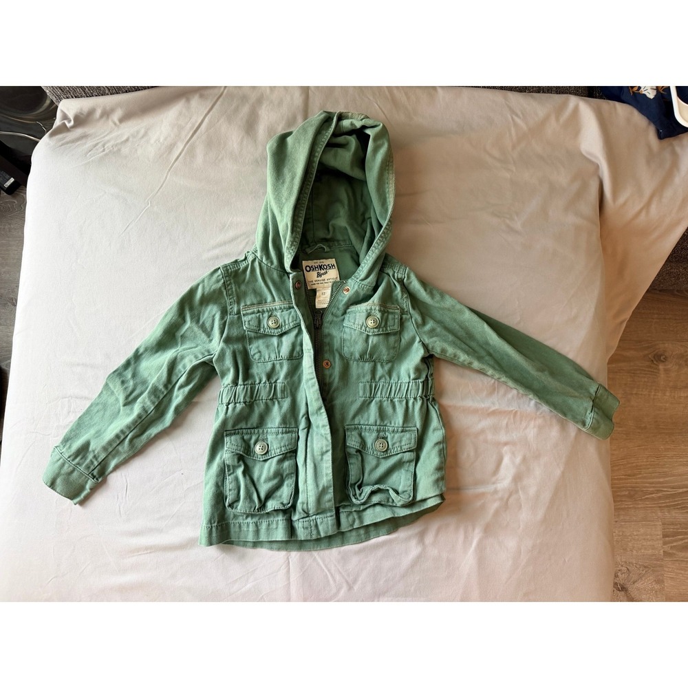 OshKosh Bgosh Kids 5T Sage Green Hooded Utility Field Jacket Full Zip Twill Coat